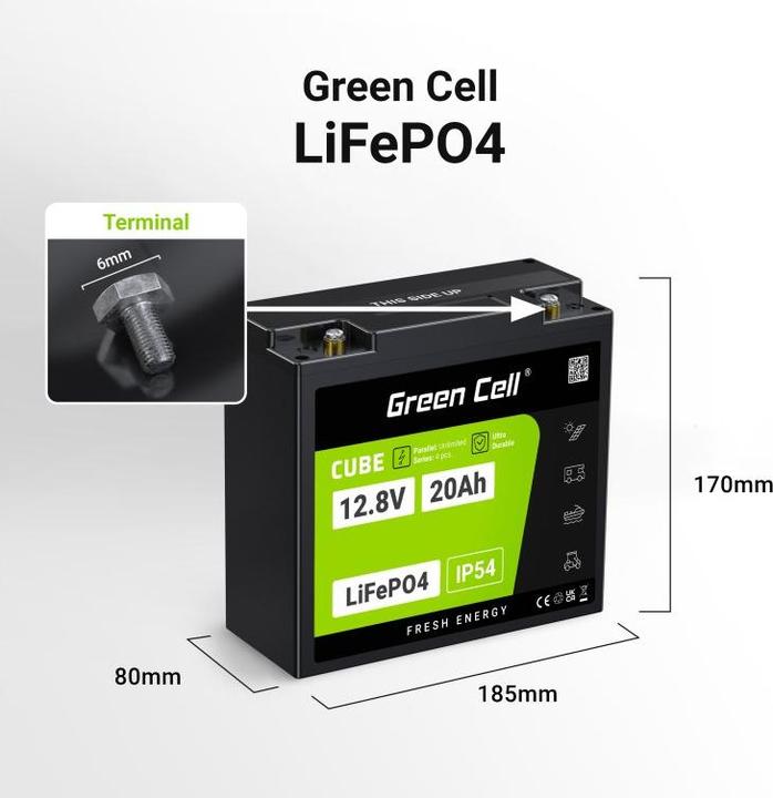 Produktbild GreenCell Green Cell CUBE LiFePO4 battery 20Ah 12.8V 256Wh lithium iron phosphate battery for tractor, lawn mo (12.80 V, 20 Ah)