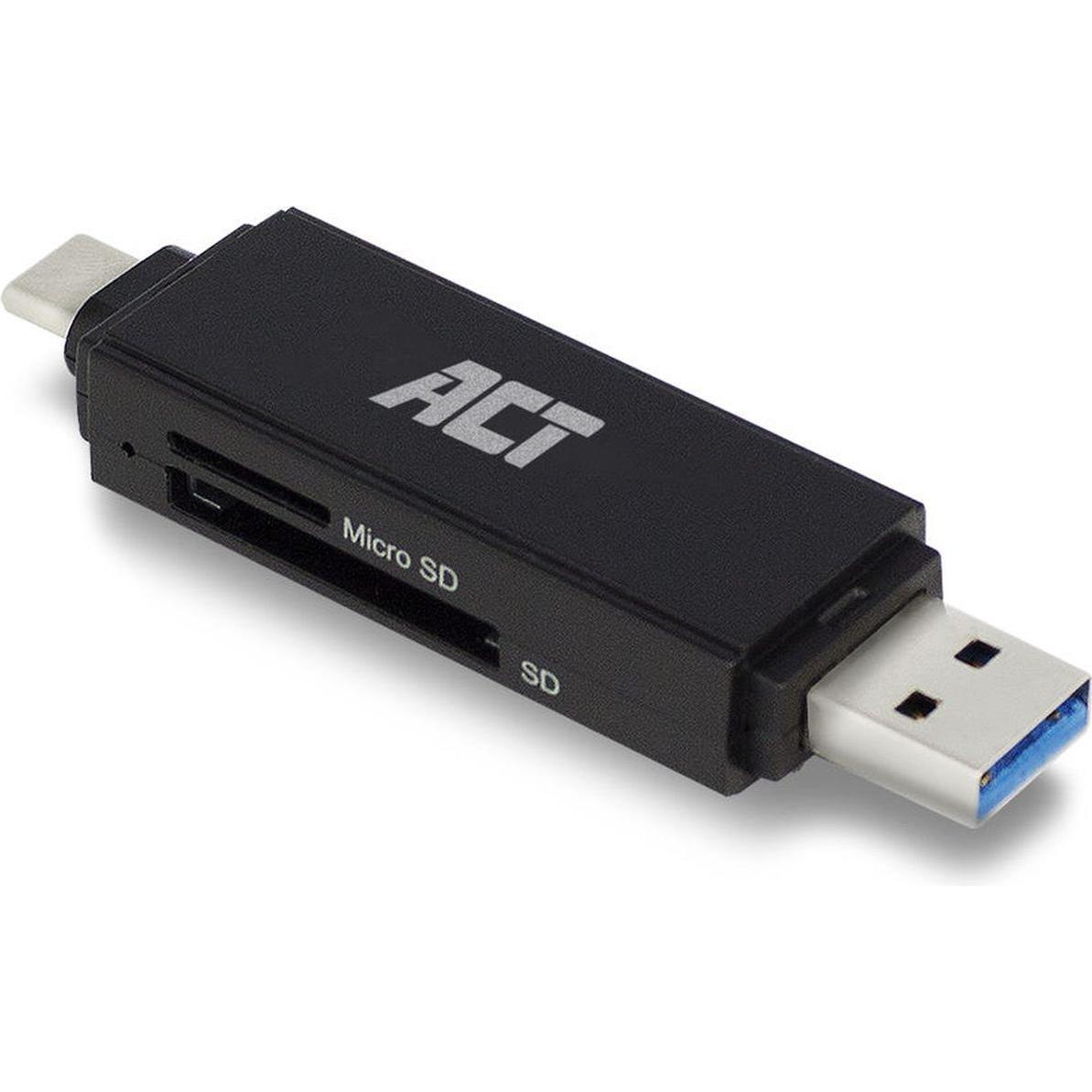 ACT Lettore di schede USB 3.2, SD/micro SD, USB-C o USB-A, nero (USB-C 3.2 Gen 1), Lettore di schede di memoria, Nero