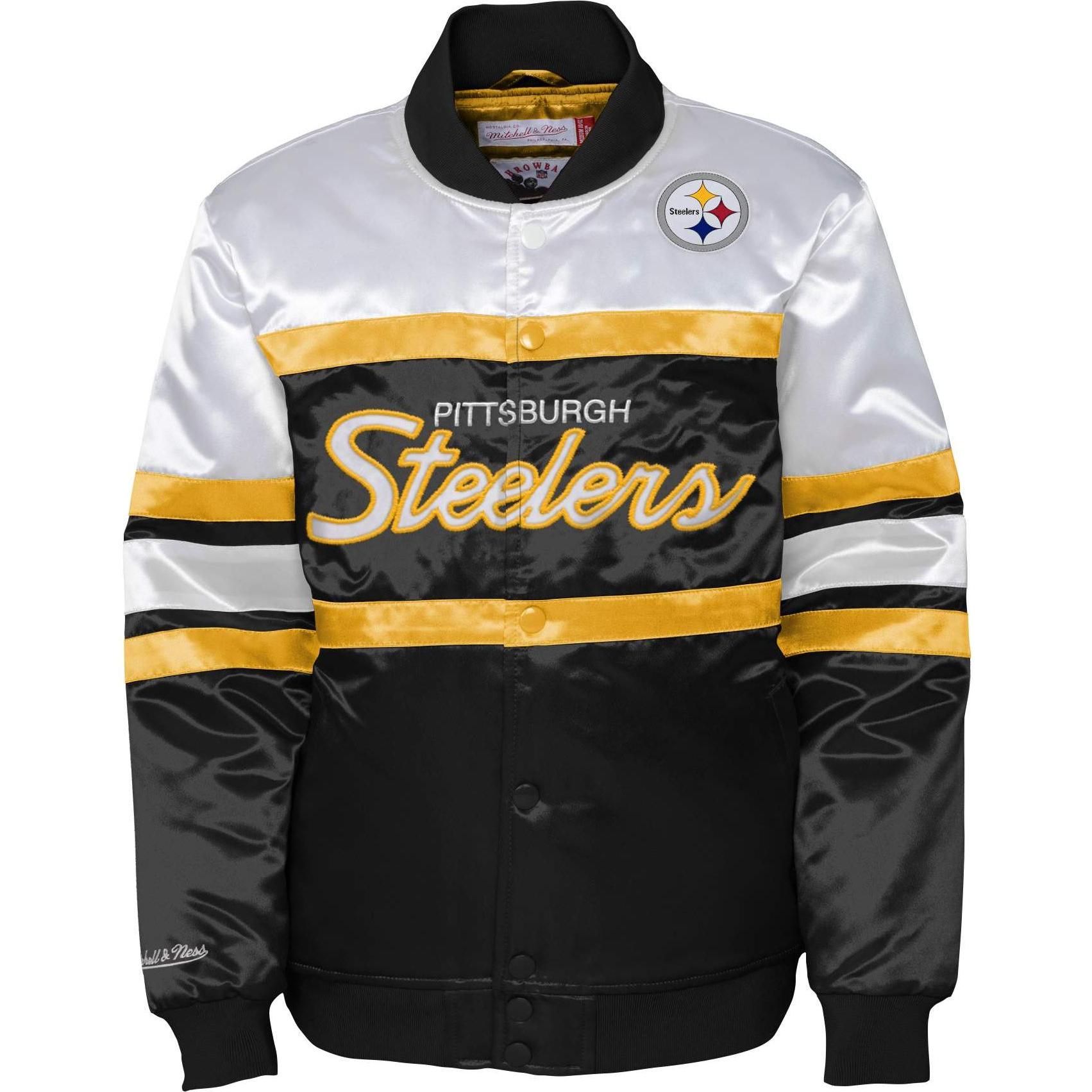 Mitchell & Ness, Damen, Jacke, M&N Heavyweight Satin Jacke - SCRIPT Pittsburgh Steelers - S (S), Schwarz, S