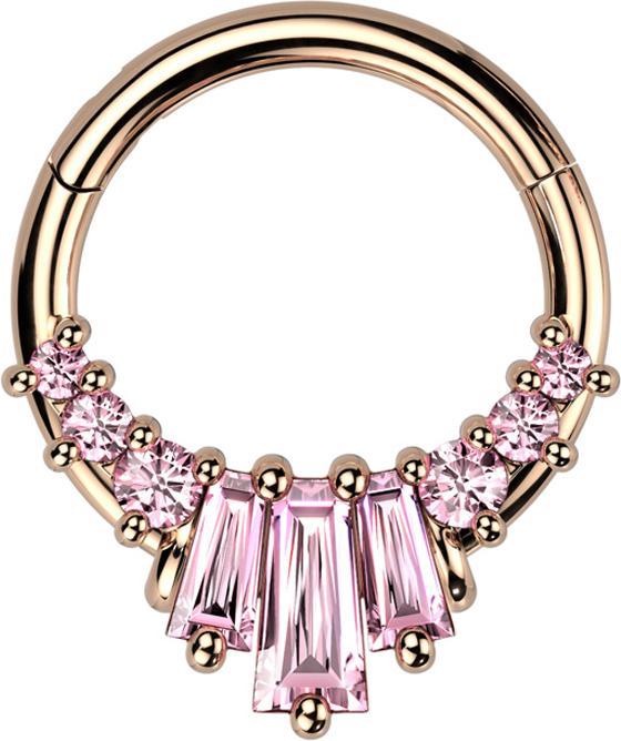Immagine prodotto Star Piercing Anello micro segmento con cerniera in oro rosa con sei cristalli rotondi e tre baquette rosa (Ottone, Acciaio chirurgico 316L)