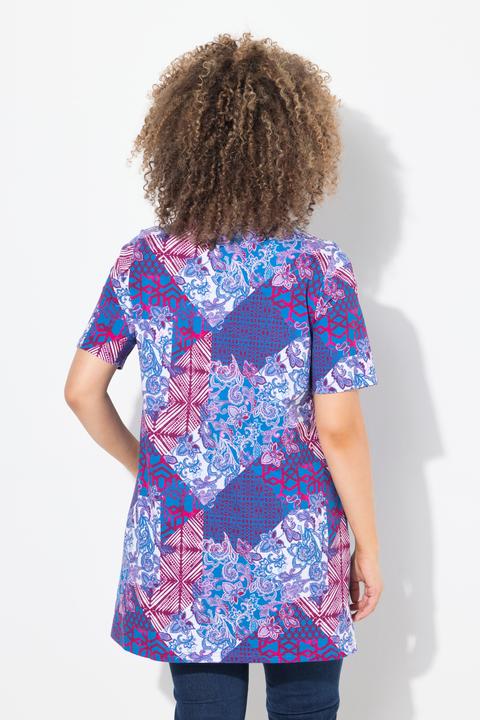 Produktbild Ulla Popken Longshirt, Patchdruck, A-Linie, V-Ausschnitt, Halbarm (42, 44)
