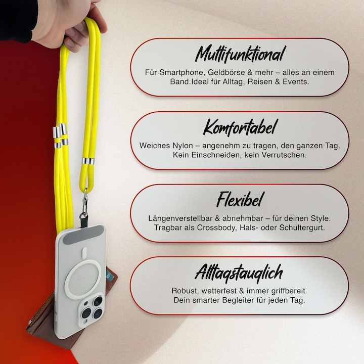 Produktbild Nalia HoldMe Lanyard Handykette – Universal Trageband für Smartphones - Verstellbar, Soft & Elastisch