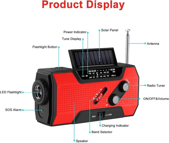 Produktbild Fornorm Kurbelradio mit Handyladefunktion, Rot (AM, FM, Radio Frequency (RF))