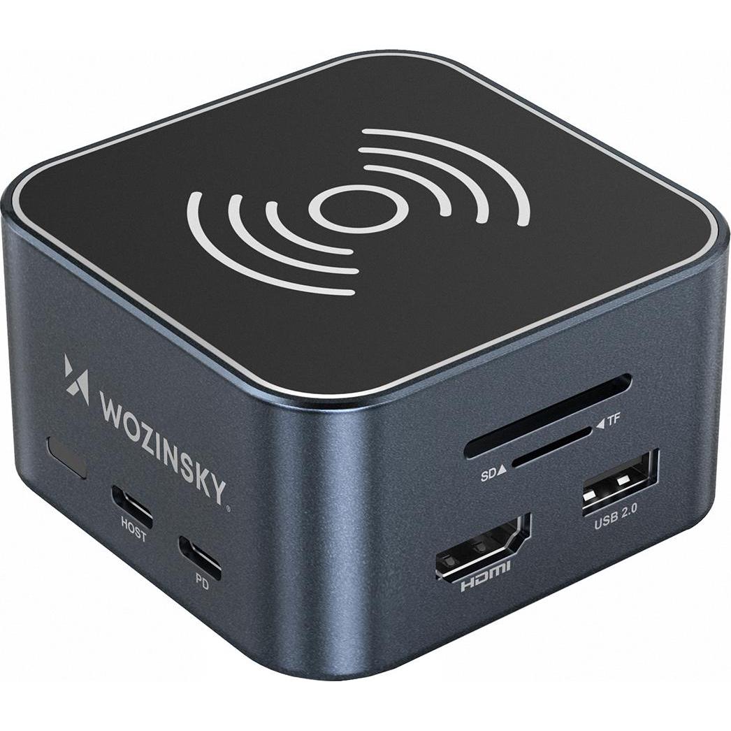 Wozinsky 12w1 ładowanie bezprzewodowe aluminiowy cavo 15 cm - szary, Docking station + Hub USB