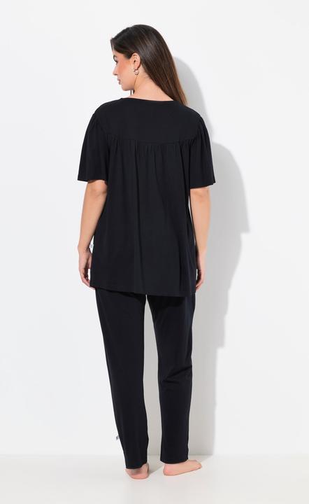 Image du produit Ulla Popken Pyjama 2 pièces, pantalon avec poches, haut col rond et manches courtes chauve-souris (42, 44)
