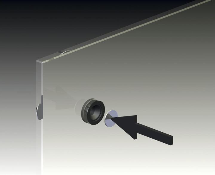 Produktbild Längle Glas-System Glaspunkthalter Mini, 20 mm,6 - 8 mm Glas,Kunststoff transparent/Kappe Edelstahl (1 Stk.)