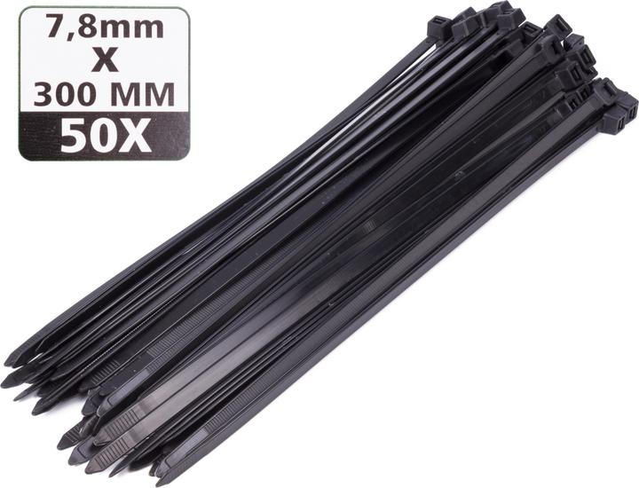 Actual product image ProPlus Cable ties 7.8 x 300 mm 50 pieces black (Plastic cable ties, 300 mm, 50 pcs.)