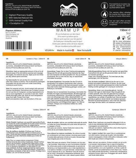Nährwerte und Zutaten Phantom Athletics Sport Öl 150ml (1 x, 150 ml)