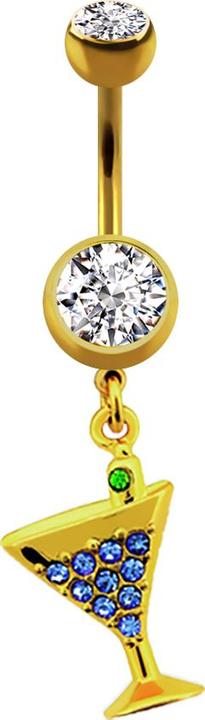 Image du produit Star Piercing Banane plaquée or avec pendentif cocktail et cristal bleu foncé (Acier chirurgical 316L)