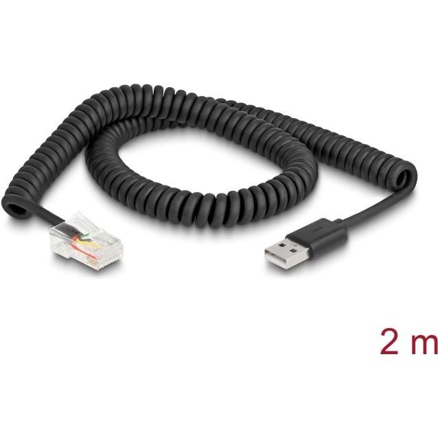 Delock Cavo a spirale da RJ50 a USB 2.0 tipo A 2 m (F/UTP, 2 m), Cavo di rete