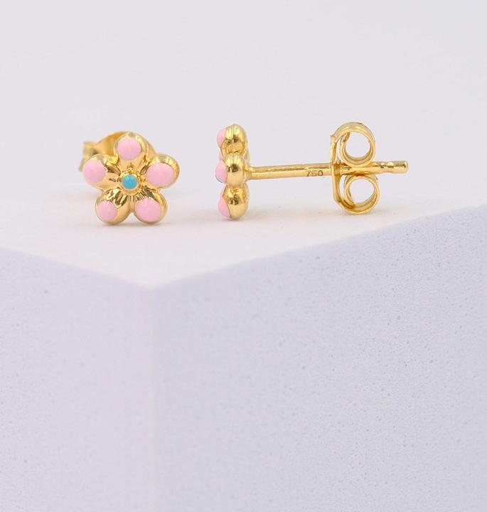 Image du produit Muau Studs fleur rose jaune or 750 rose/bleu clair 6mm (Or et argent)