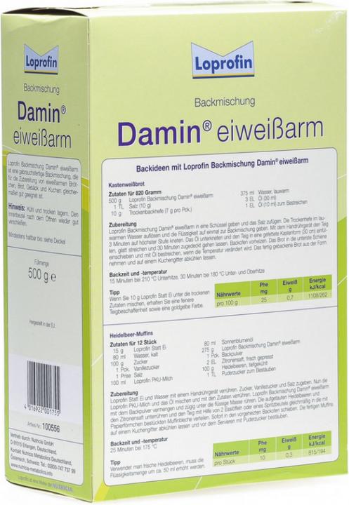 Nährwerte und Zutaten Damin Pulver eiweissarm (1 Stück, Pulver, 500 g)