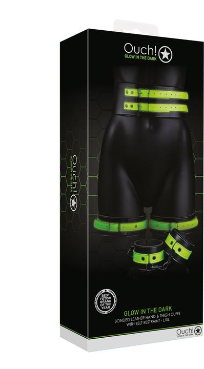 Productafbeelding Ouch! Dijbeenboeien met riem en handboeien - Glow in the Dark