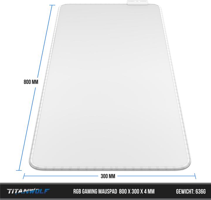 Immagine prodotto Titanwolf Tappetino per mouse da gioco RGB, tappetino per mouse XL 800 x 300 mm migliora la precisione e la (XL)