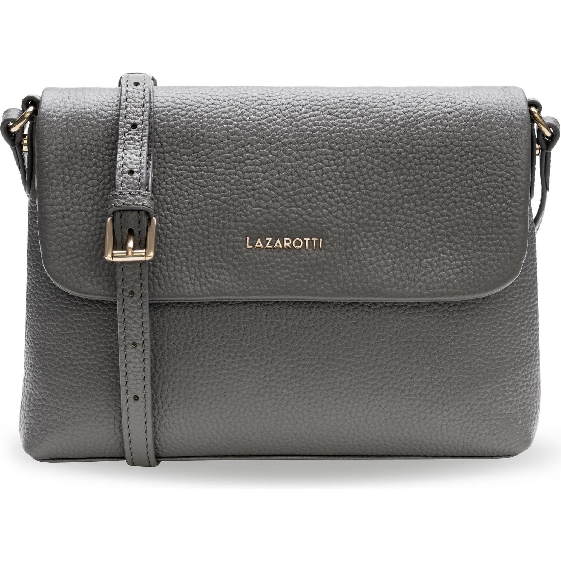 Lazarotti, Handtasche, Bologna Leather Umhängetasche Leder 25 cm, Grau