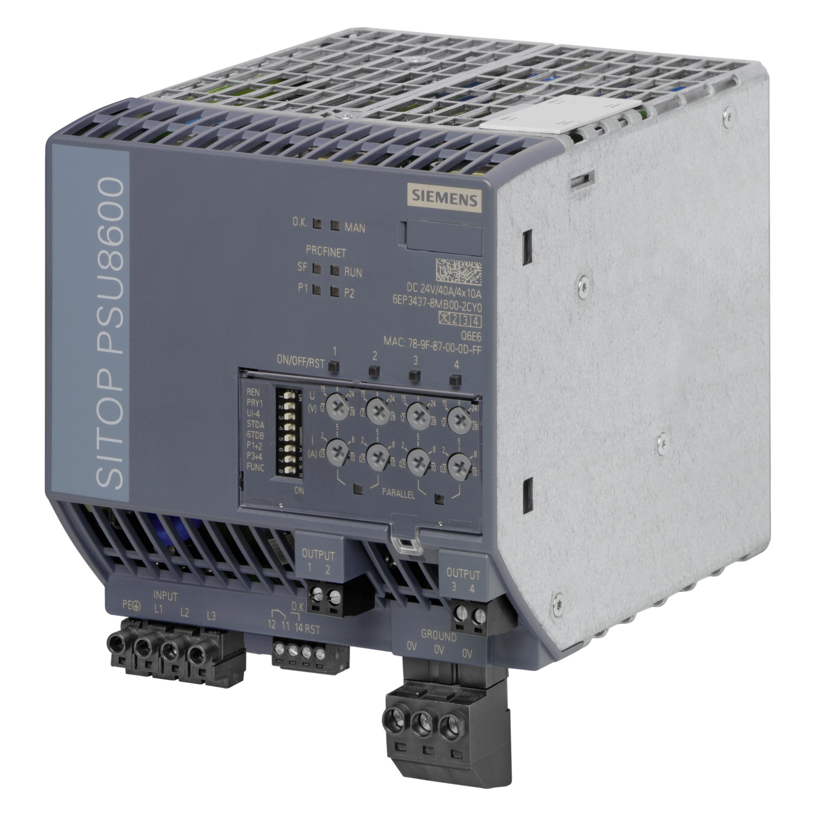 Siemens, Mobiele stroomverdelers, DIN Rail PSU SITOP PSU8600 24VDC 40A 3ph