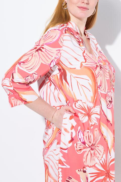 Image du produit Ulla Popken Robe manches 3/4 et col montant, motif feuilles, coupe évasée (58)