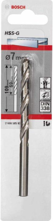 Immagine prodotto Bosch Professional Zubehör Trapano per metallo HSS-G, DIN 338, 7 x 69 x 109 mm, confezione da 1 pz. (7 mm)