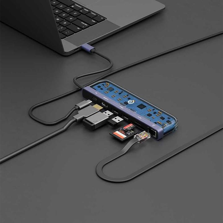Actual product image Powerology Crystalline Series 7 in 1 USB-C Multi Hub PD 100W (USB-C, 7 ports)