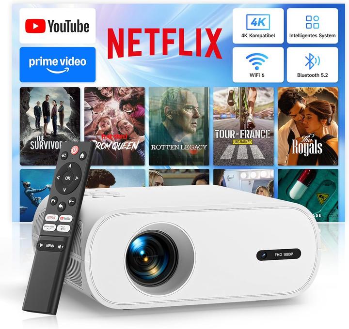 Zoomcat Mini Beamer 4K mit Trapezkorrektur WiFi6 (4K, 20000 lm)