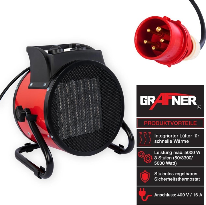 Actual product image Grafner Electric heater Fan heater Construction heater 5000 Watt 5kw 400V Radiant heater
