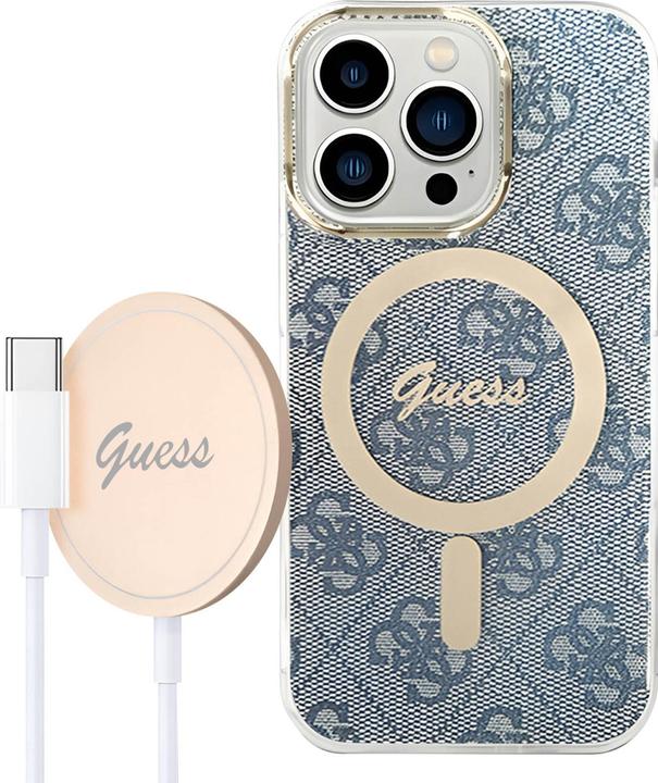 Produktbild Guess Zestaw GUBPP14LH4EACSB Case+ Charger iPhone 14 Pro 6,1" niebieski/blue hard case 4G Print MagS (Apple iPhone 14 Pro)
