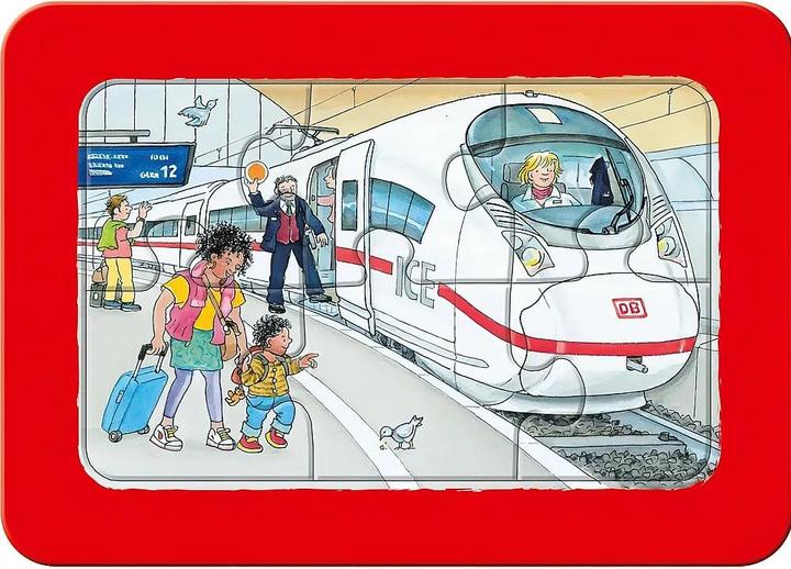 Productafbeelding Ravensburger Kinderpuzzel - 12004039 Reizen met bus, trein en vliegtuig - mijn eerste puzzel met 3x6 (18 onderdelen)