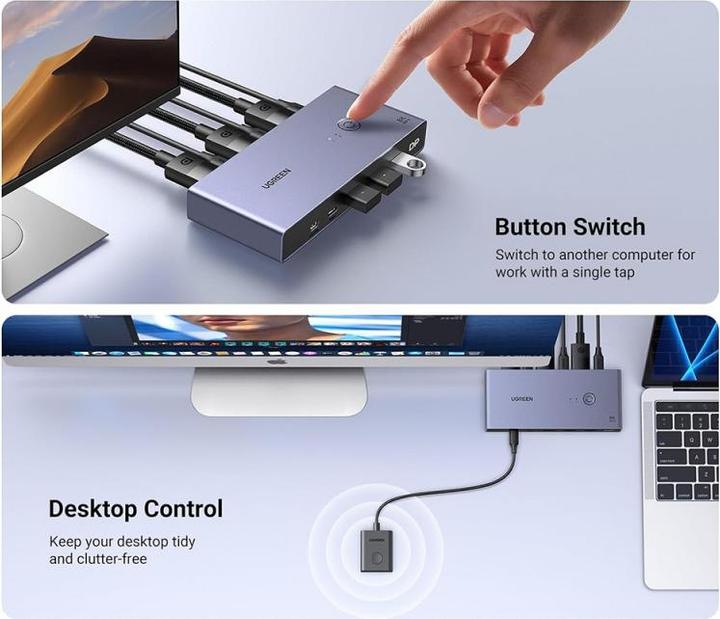 Produktbild Ugreen - KVM Switch CM695 (25962) - 2x DP, 8K@60Hz, Type-C, Mini USB, RGB Video, LPCM Audio - Black