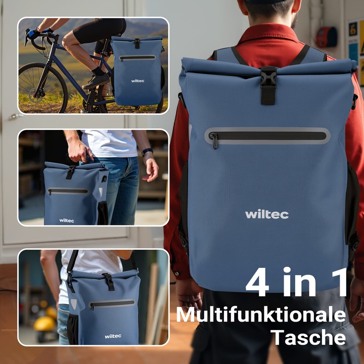 Produktbild Wiltec Gepäckträgertasche blau 20l Fahrradtasche Rucksack Gepäcktasche (20 l, Gepäckträgertasche)
