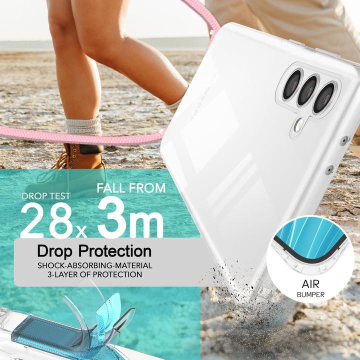 Actual product image Nalia Clear hybrid case with chain to hang around the neck