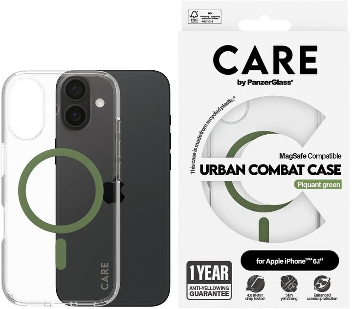 Actual product image PanzerGlass CARE Flagship Case Urban Combat w. Green MagSafe iPhone '24 6.1" (Apple iPhone 16)
