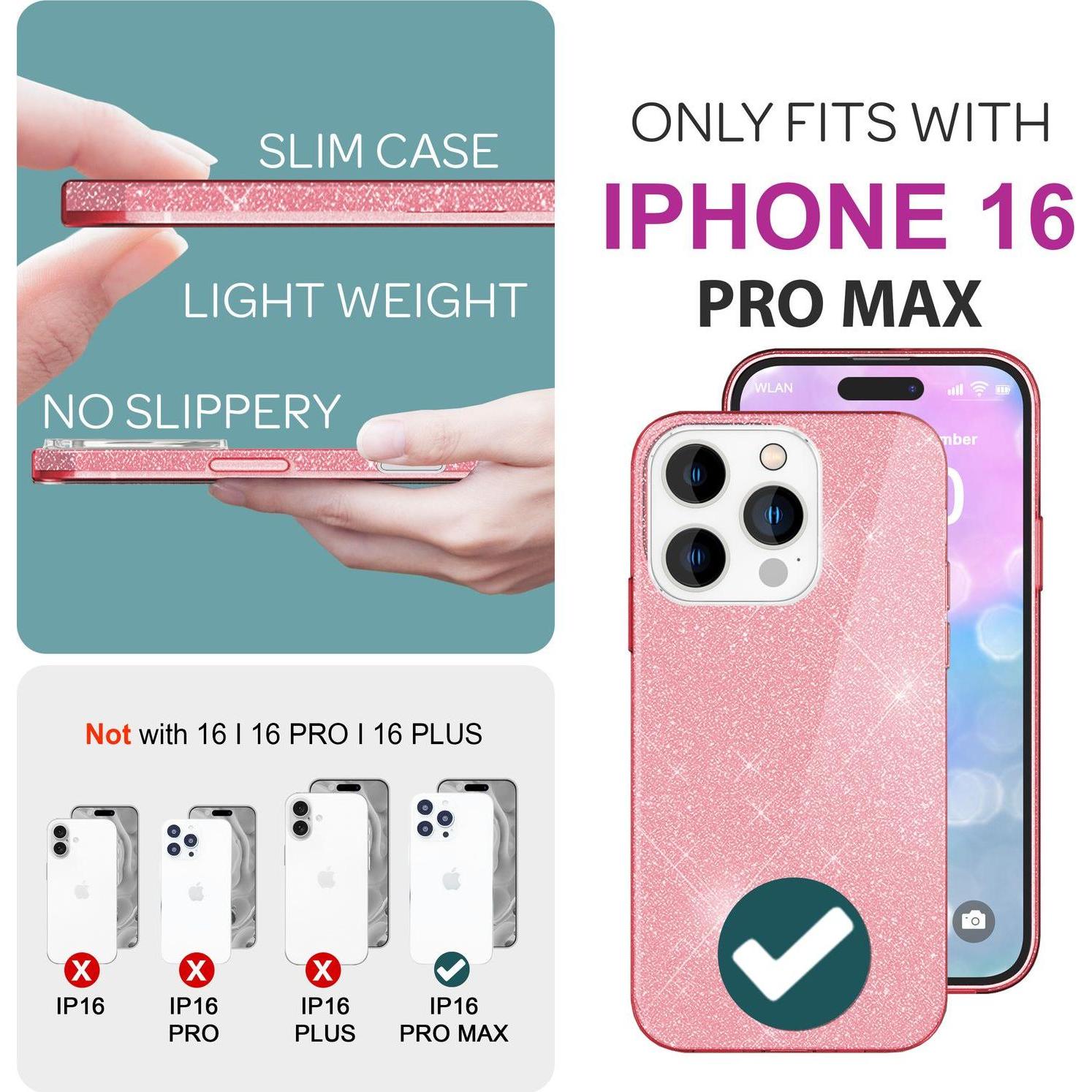 Thumbnail - Nalia Glitzer Hybrid Hülle (Apple iPhone 16 Pro Max), Smartphone Hülle, Pink