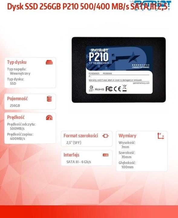 Produktbild Patriot P210 2,5 256gb Sata3 (256 GB, 2.5")