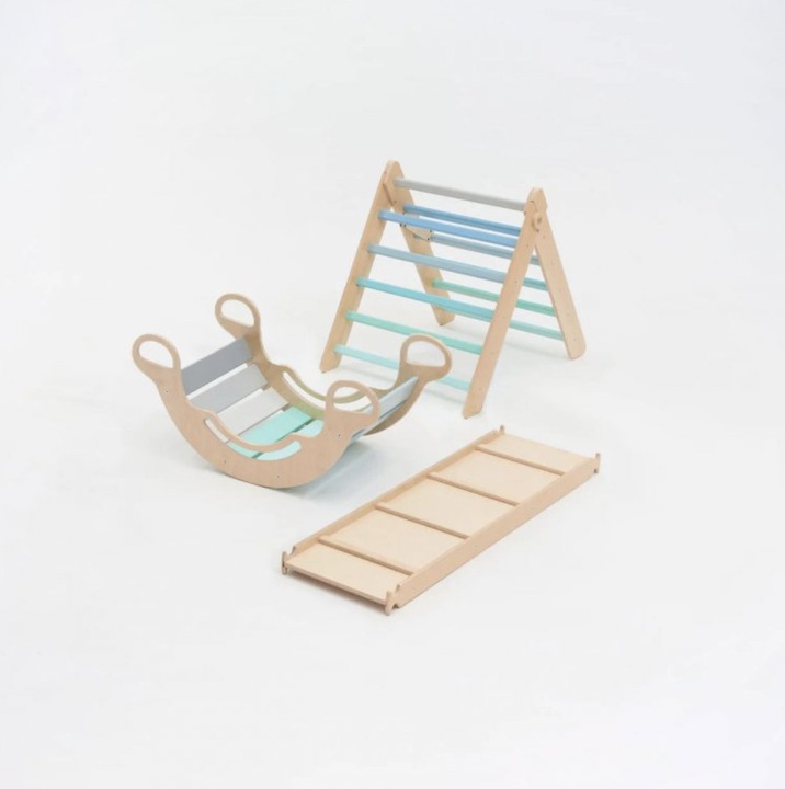 Image du produit Montessori Échelle + planche double face + set de balançoire en bois - couleur menthe ® by busy kids