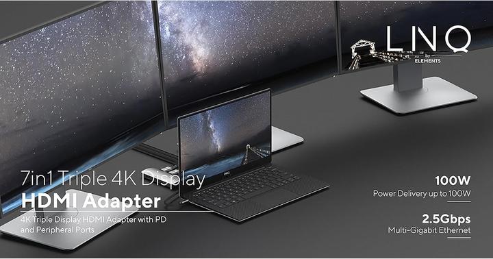 Actual product image LINQ Connects USB-C -> 1x HDMI, 1x DP, 1x miniDP, 1x VGA, 1x USB-C, 2x USB-A LQ48019 grey (USB-C, 7 ports)