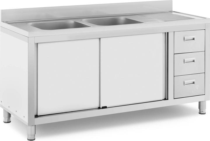 Actual product image Royal Catering Commercial Kitchen Sink - 2 basins - - Stainless steel - 400 x 400 x 300 mm (Sink accessories, 30 cm, 60 cm)