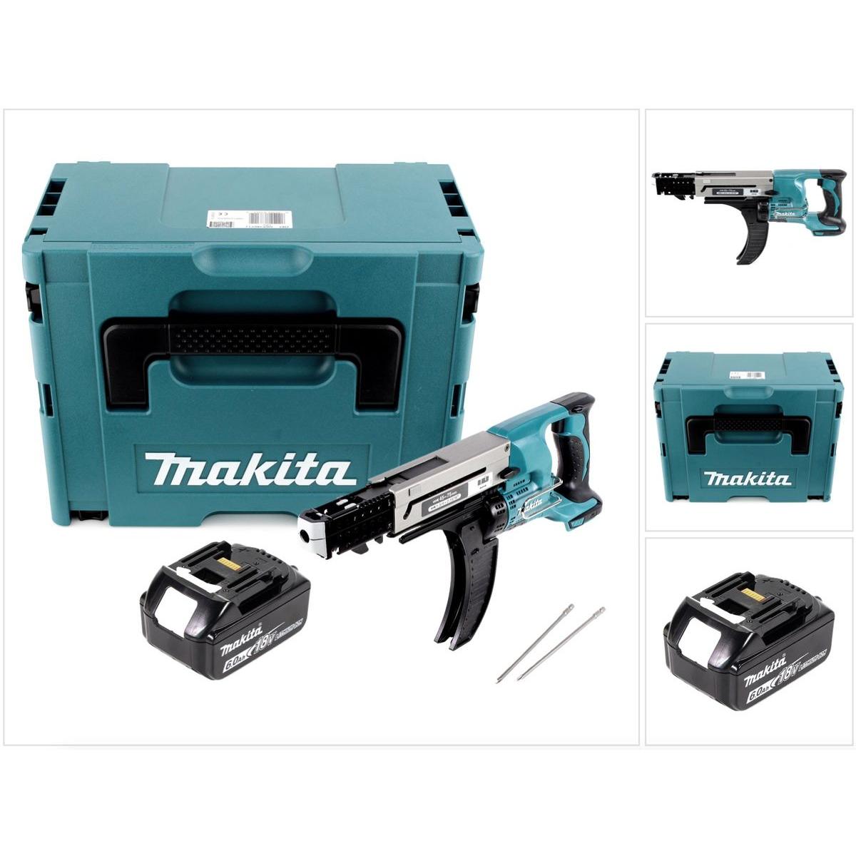 Makita, Bohrmaschine + Akkuschrauber, DFR 750 G1J Akku Magazinschrauber 18V 45-75mm + 1x Akku 6,0Ah + Makpac - ohne Lade...
