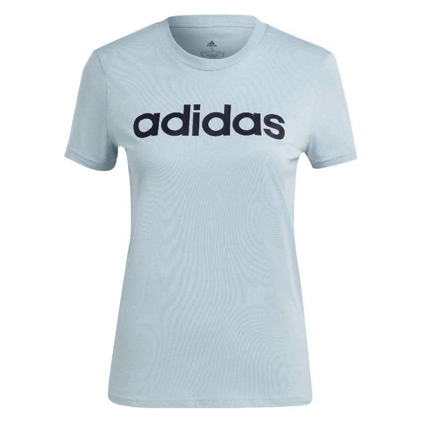 Adidas, Vrouwen, T-shirts, Loungewear Essentials Schmales Logo-T-Shirt, Blauw, (M)