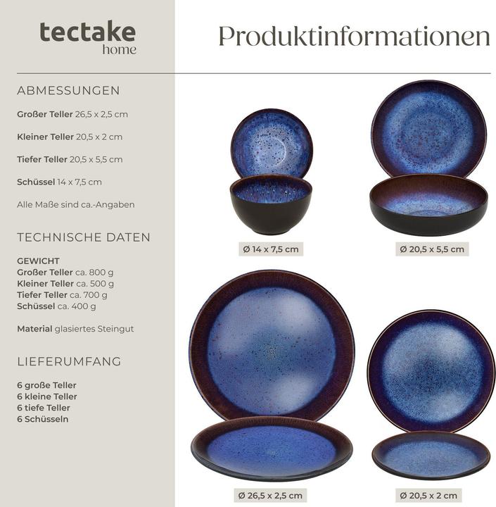 Actual product image tectake Mare tableware set in stoneware, for 6 people (24 pcs.)