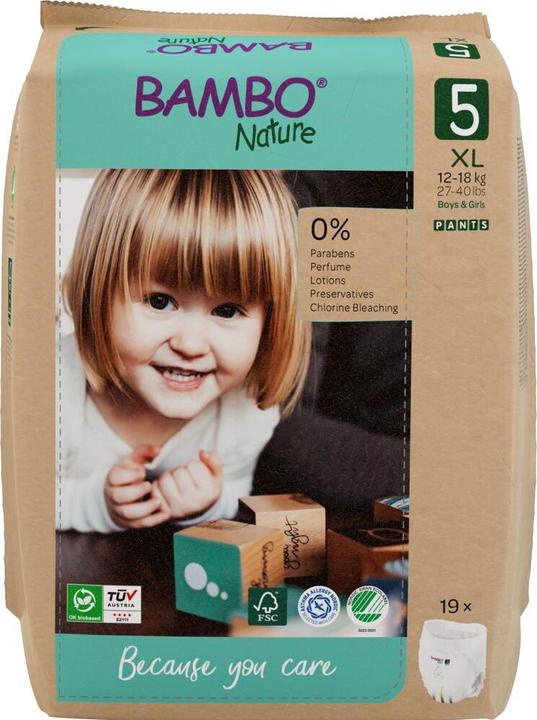 Actual product image Bambo Baby diapers, pants, eco-labeled, Nature Pants, 5, paper bag, 12-18 kg (19 Piece)
