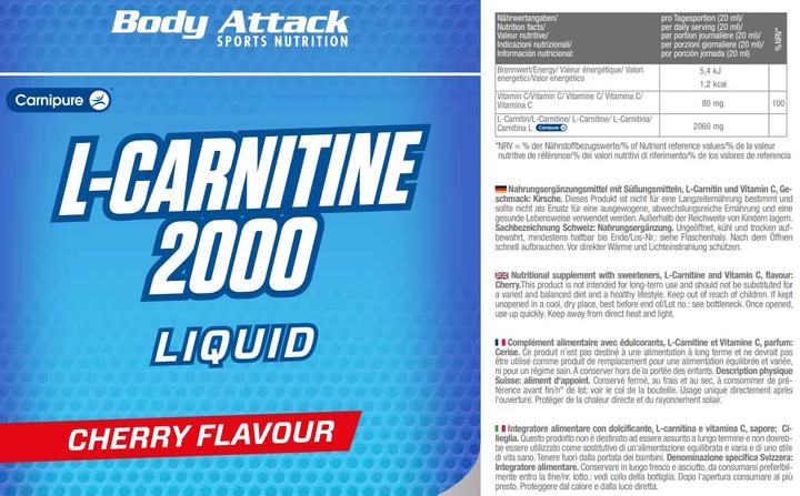 Nutritional values and ingredients Body Attack L-Carnitine Liquid (500 ml) (1 pcs., Liquid, 500 ml)
