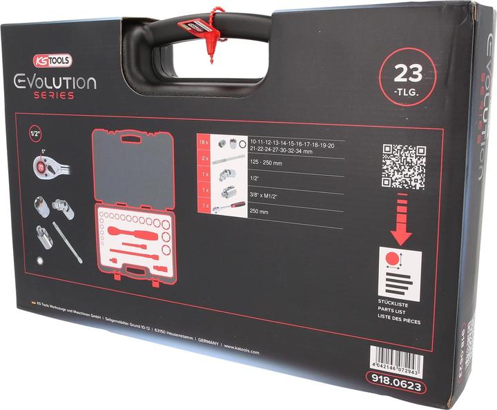 Produktbild KS Tools 1/2" CHROMEplus Steckschlüssel-Satz, 23 Teile, Flank Traction (34 mm, 18 mm, 11 mm, 12 mm, 20 mm, 19 mm, 27 mm, 15 mm, 25 mm, 13 mm, 21 mm, 33 mm, 14 mm, 29 mm, 10  mm, 30 mm, 23 mm, 26 mm, 22 mm, 17 mm, 28 mm, 16 mm, 32 mm, 24 mm, 31 mm)