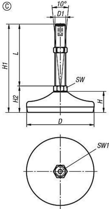 Produktbild Kipp Stellfuss K0739, Edelstahl, Form C
