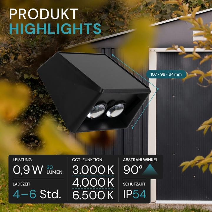 Produktbild Luxula Solar Wandleuchte Up/Down, 2-flg, CCT, IP54 (30 lm, IP54)