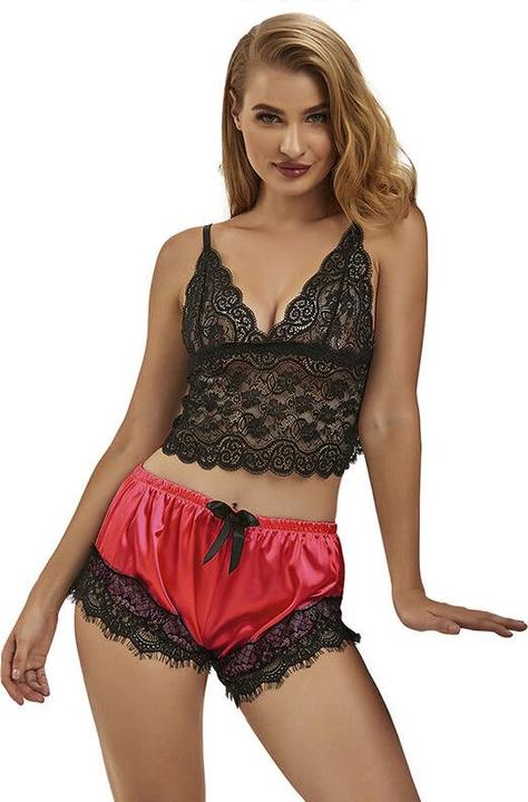 Image du produit Subblime 953966 CHEMISE DE NUIT EN SOIE DOUCE + PANTALON EN DENTELLE NOIR/ROUGE L/XL (S)