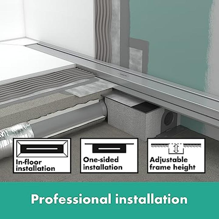 Actual product image hansgrohe RainDrain Match finished set shower channel 1000 with height-adjustable frame (brushed stainless (1000 mm)