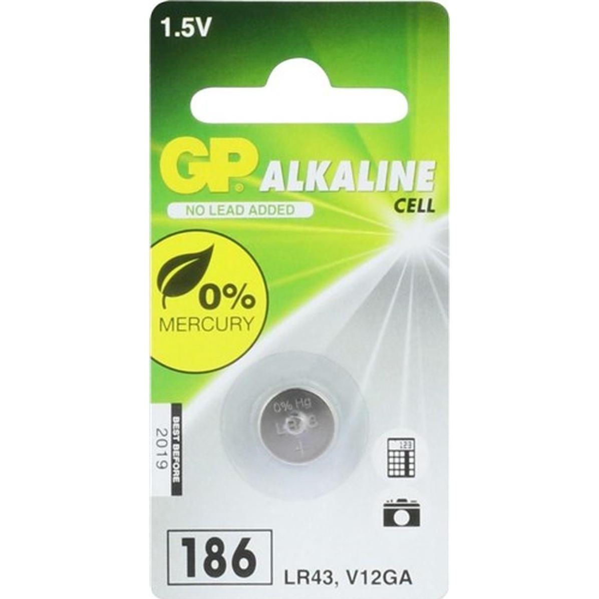 GP Batteries GP Pila a bottone alcalina LR43 1.5V, 1pz (1 pz., LR43, 70 mAh), Batterie + pile