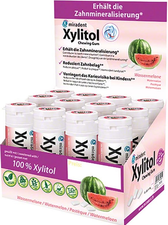 Produktbild Miradent Xylitol Kaugummi Wassermelone (12x30 Stk) (Kaugummi)