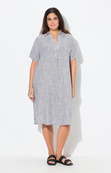 Produktbild Ulla Popken Leinenmix-Kleid, Streifen, Oversized, Hemdkragen, Halbarm (56)