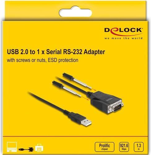 Produktbild Delock Adapter USB 2.0 Typ-A Stecker zu 1x Seriell RS-232 D- (0.13 m)